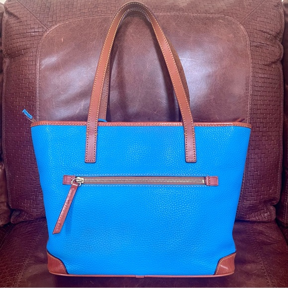 Dooney & Bourke Genuine Pebbled Leather Tote & Shoulder Bag In Bright Blue Color - Picture 2 of 16
